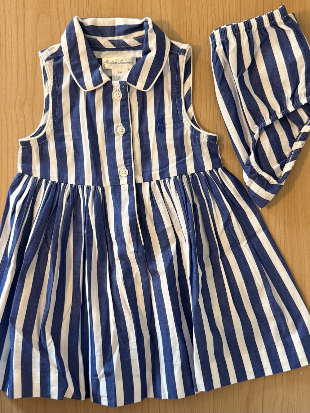 Ralph Lauren Navy and White Striped Sleeveless Cotton Dress with Bloomers